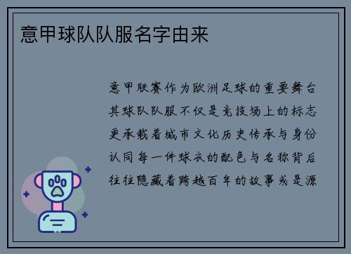 意甲球队队服名字由来